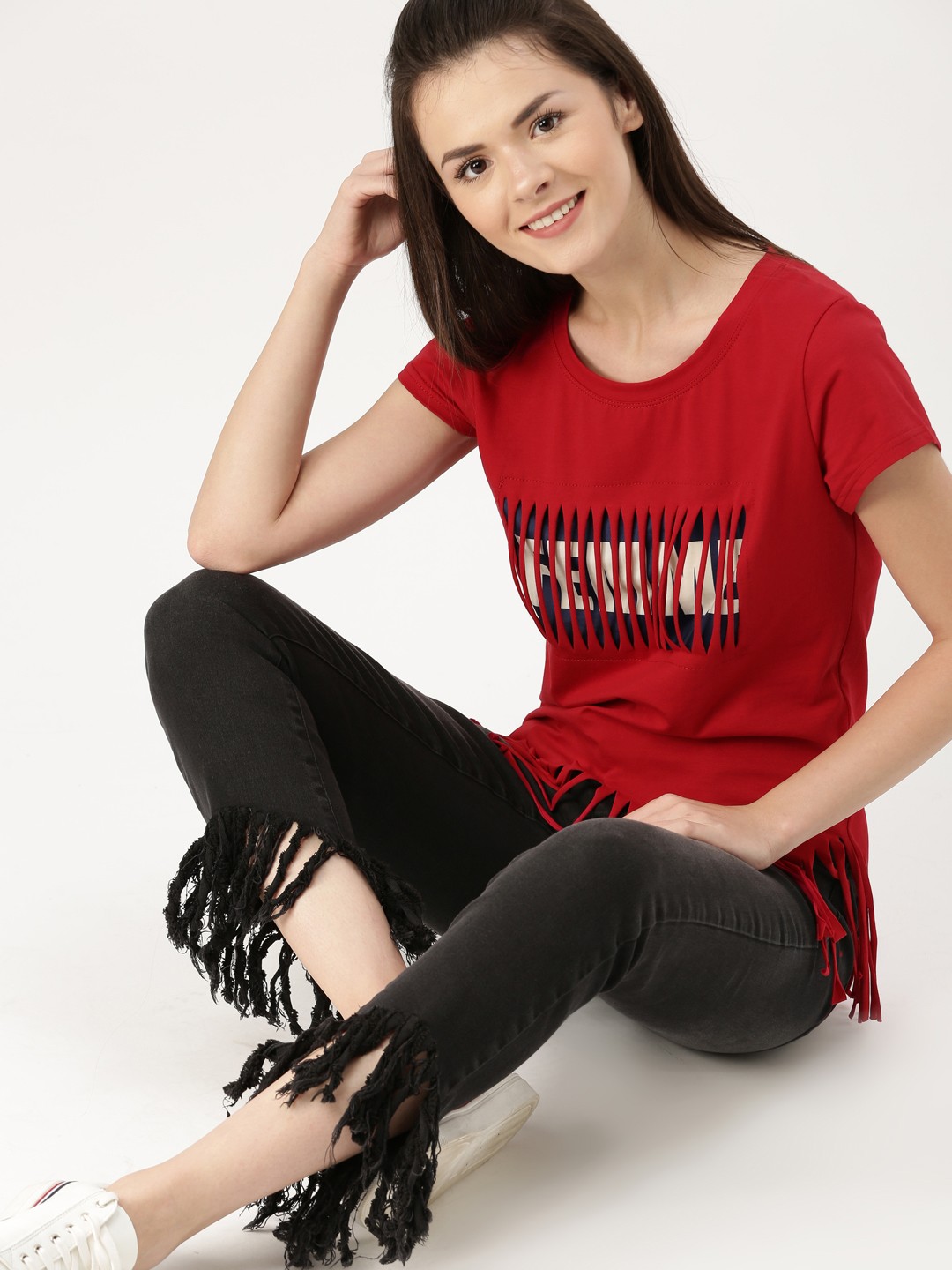 

DressBerry Women Red Printed Pure Cotton Top