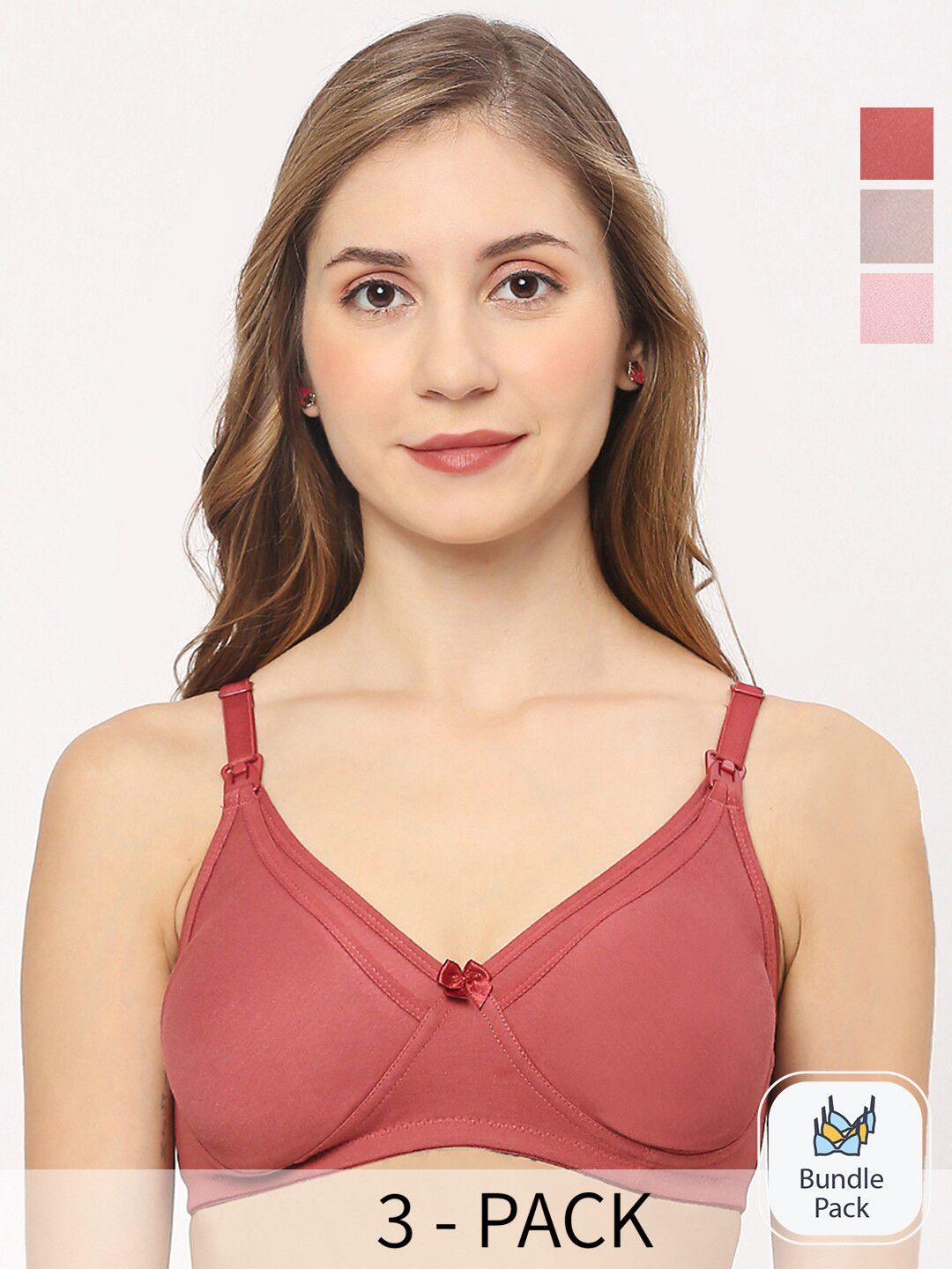 

Aanyor Pack Of 3 Full Coverage Maternity Bra With All Day Comfort, Pink