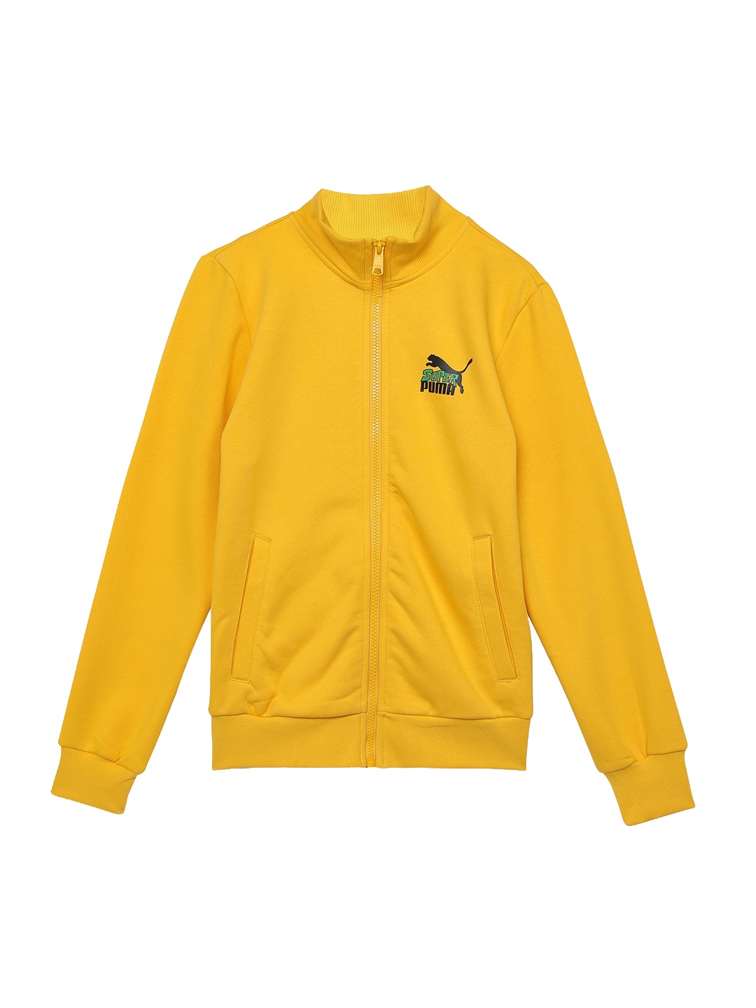 

Puma Boys Super PUMA Mock Collar Knitted Cotton Sporty Jacket, Yellow