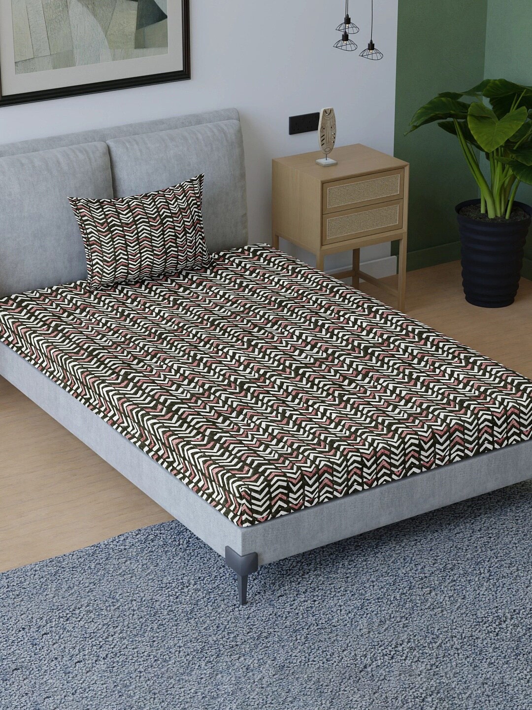 

Sangria Maroon Printed Pure Cotton 200 TC Single Bedsheet With 1 Pillow Cover