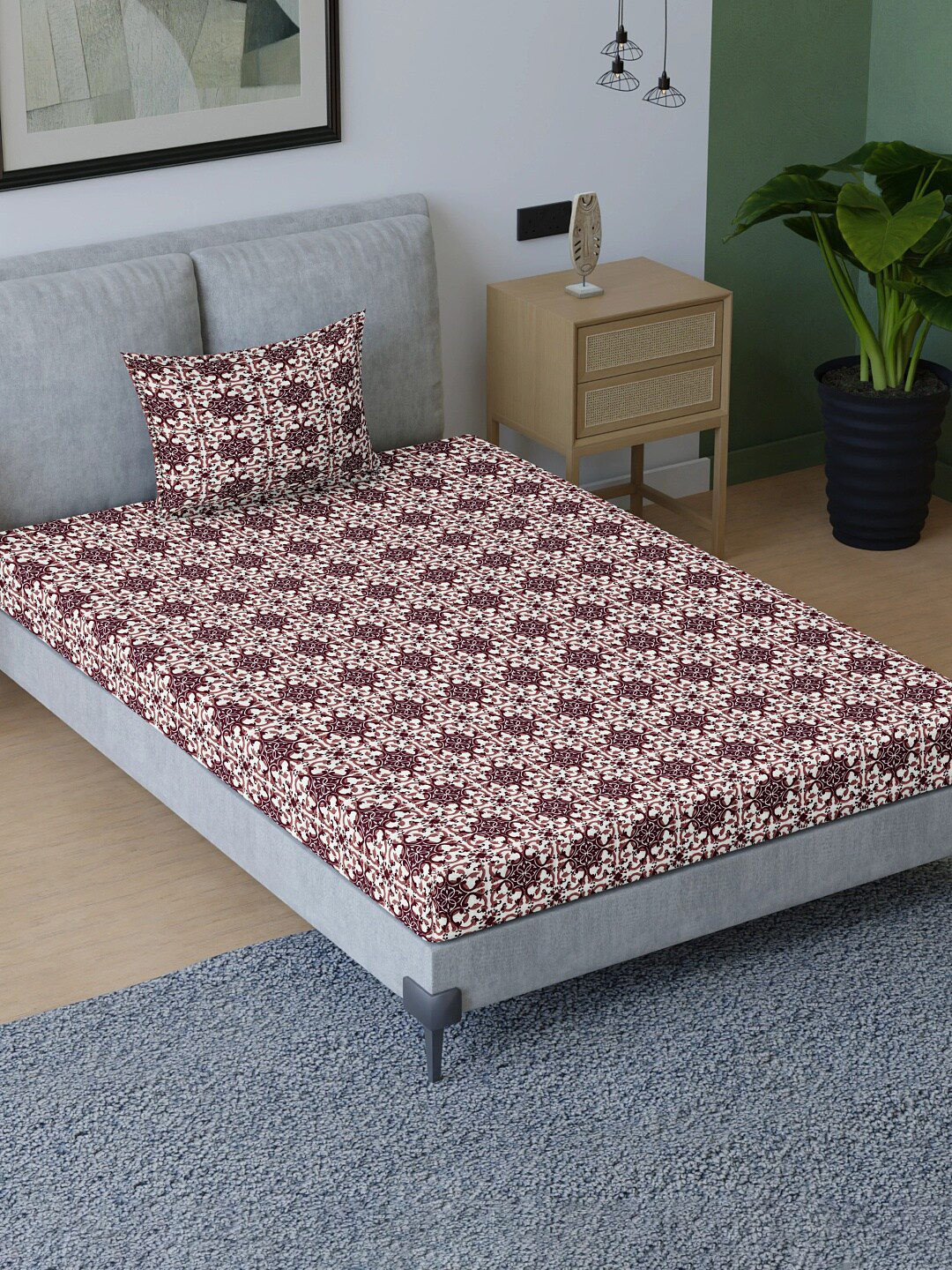 

Sangria Maroon Printed Pure Cotton 200 TC King Bedsheet With 2 Pillow Covers