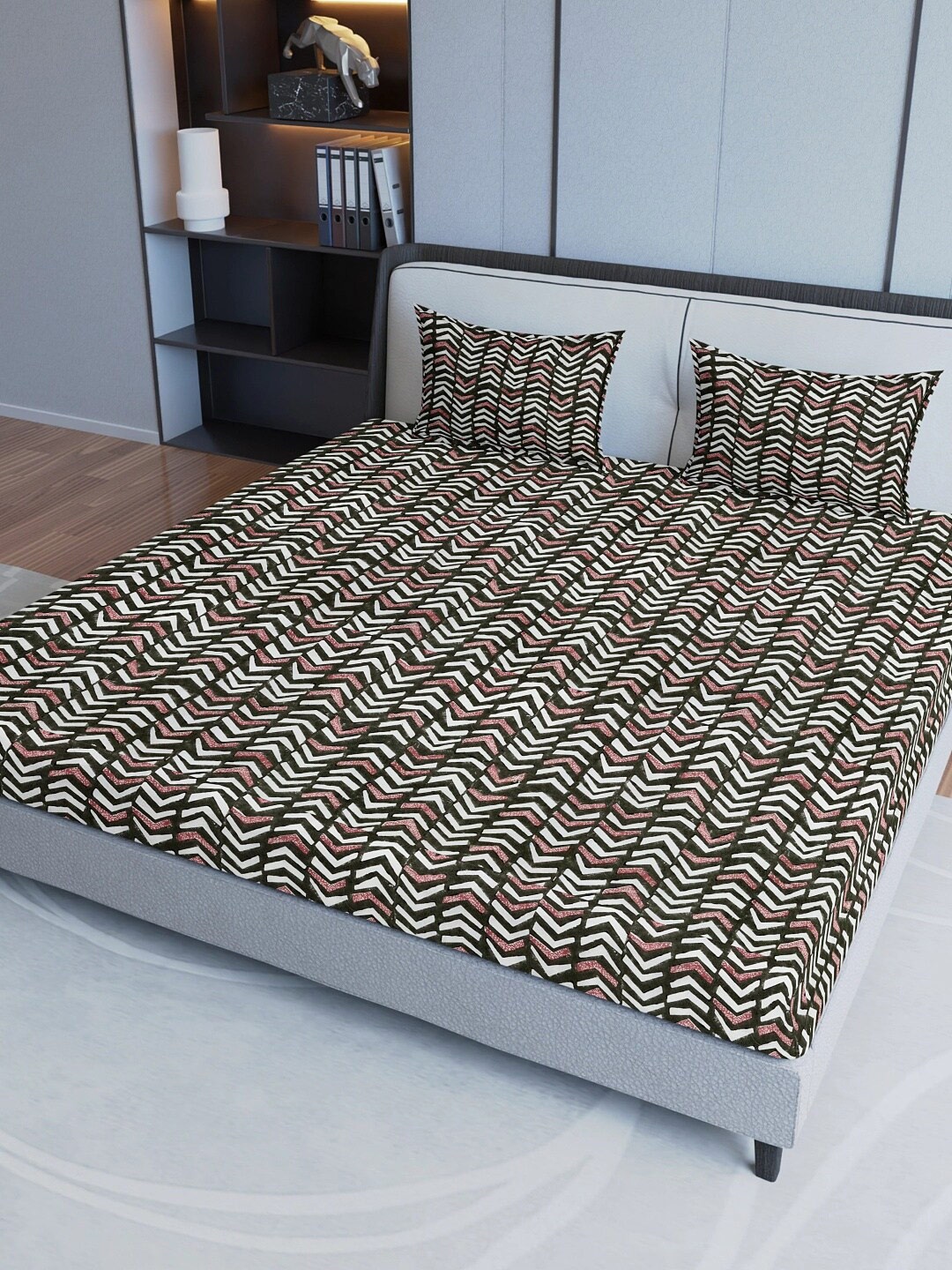 

Sangria Maroon Printed Pure Cotton 200 TC King Bedsheet With 2 Pillow Covers