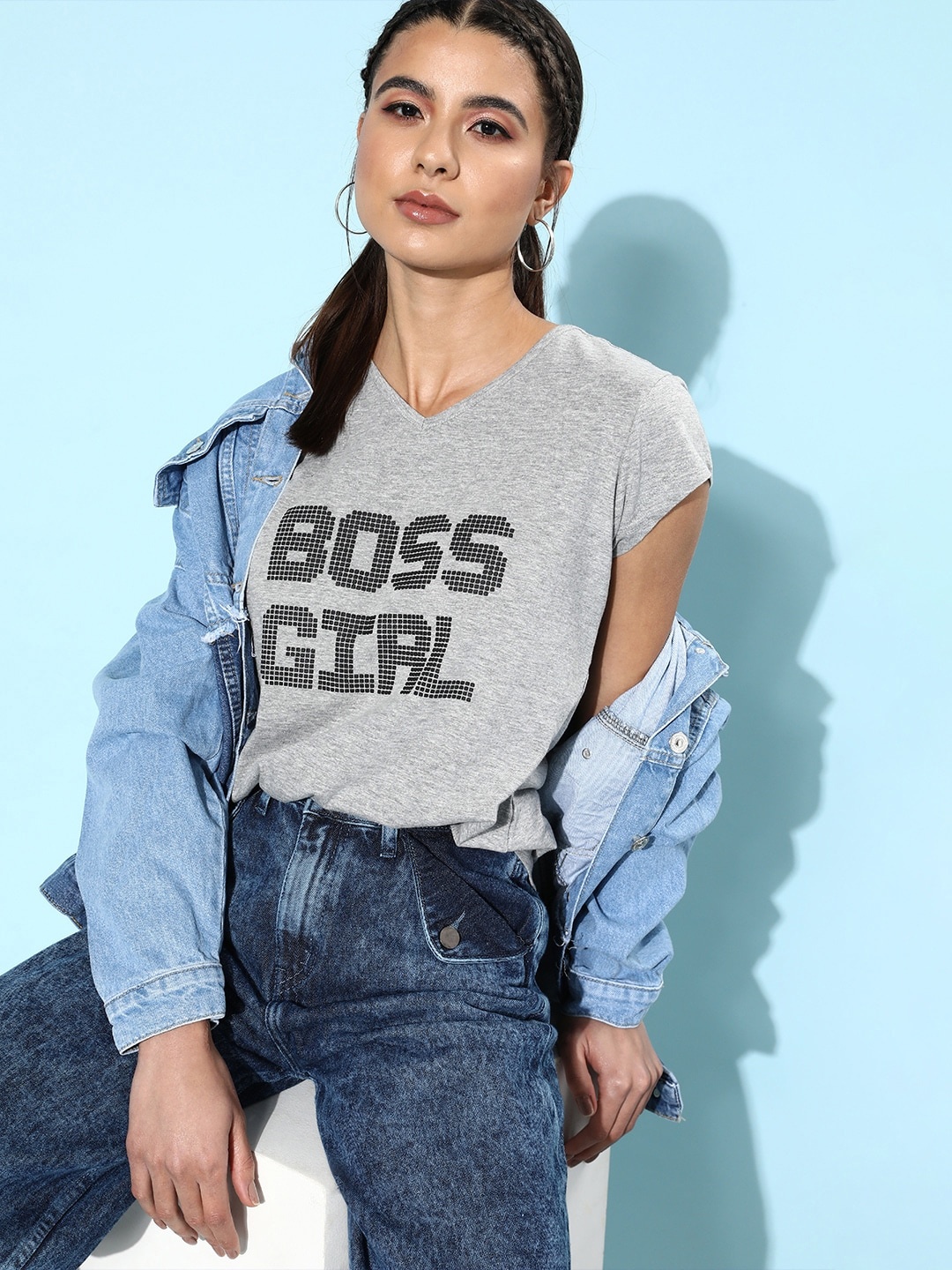 

DressBerry Women Elegant Grey Melange Typography Talking Tee