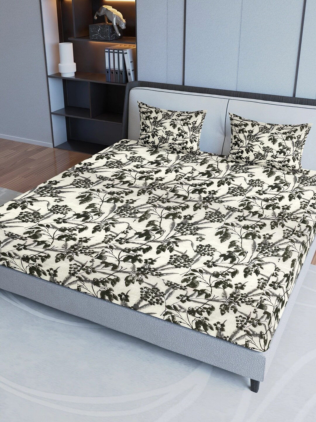 

Sangria Grey Printed Pure Cotton 200 TC King Bedsheet With 2 Pillow Covers