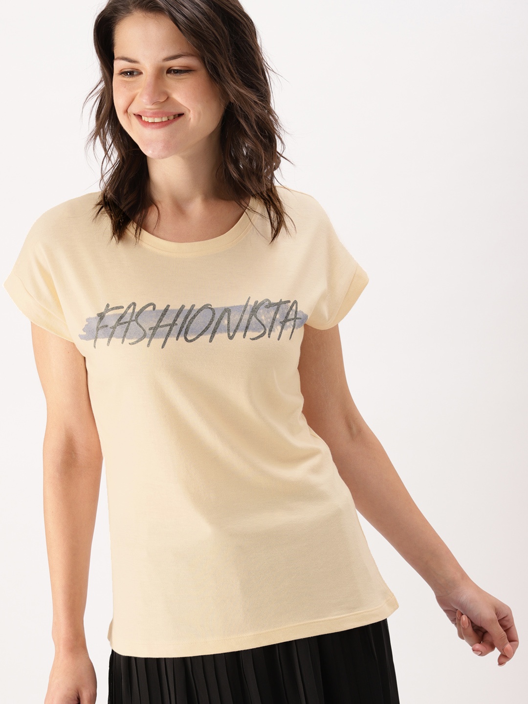 

DressBerry Women Peach-Coloured Printed Round Neck T-shirt