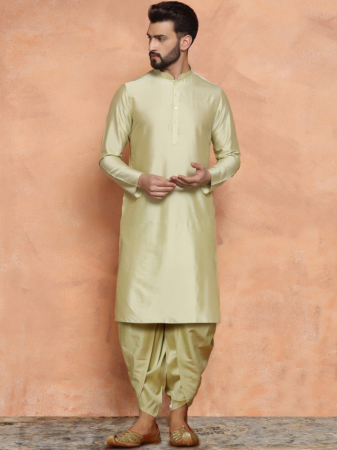 

KISAH Woven-Design Sherwani Dhoti Set, Olive