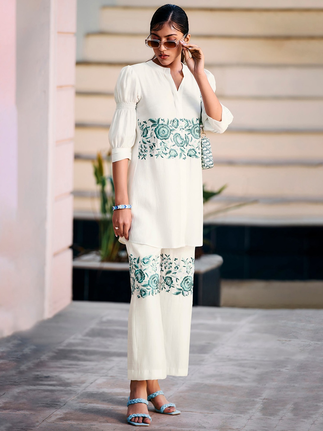 

Indo Era Embroidered Top & Trousers, White