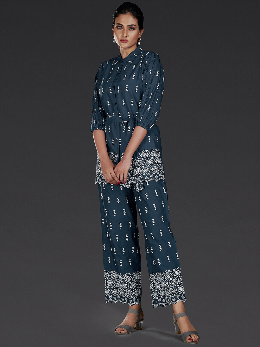 

Indo Era Printed Top & Trousers, Navy blue