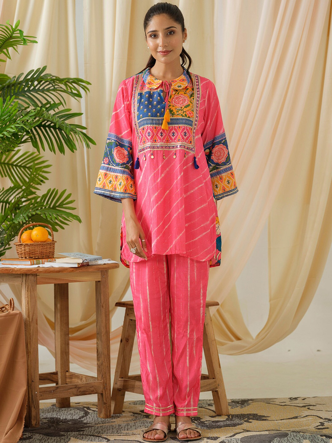

Indo Era Printed Top & Trousers, Pink