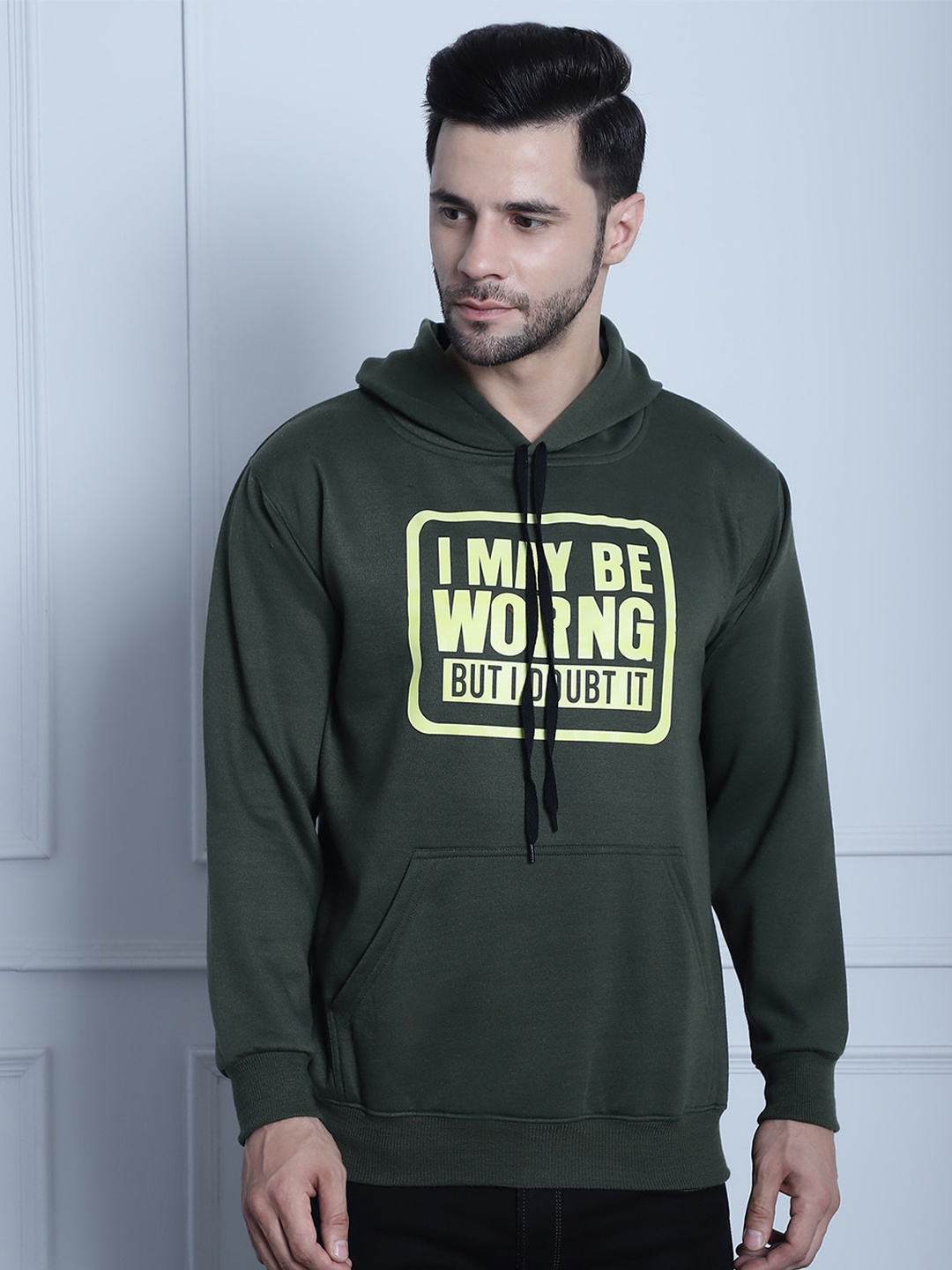 

MACK JONNEY Typography Printed Hooded Fleece Sweatshirt, Olive
