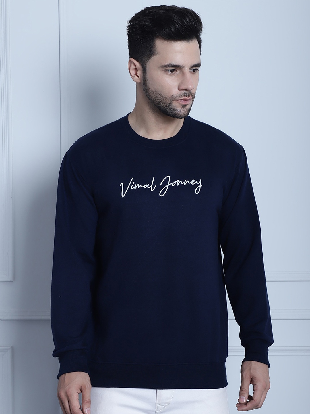 

VIMAL JONNEY Typography Printed Fleece Sweatshirt, Navy blue