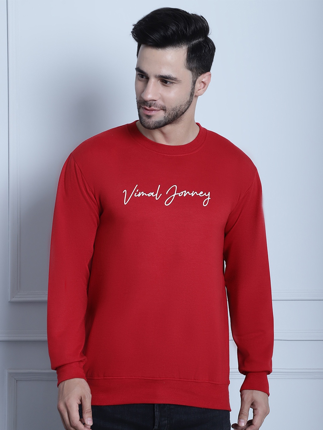 

VIMAL JONNEY Typography Printed Fleece Sweatshirt, Maroon