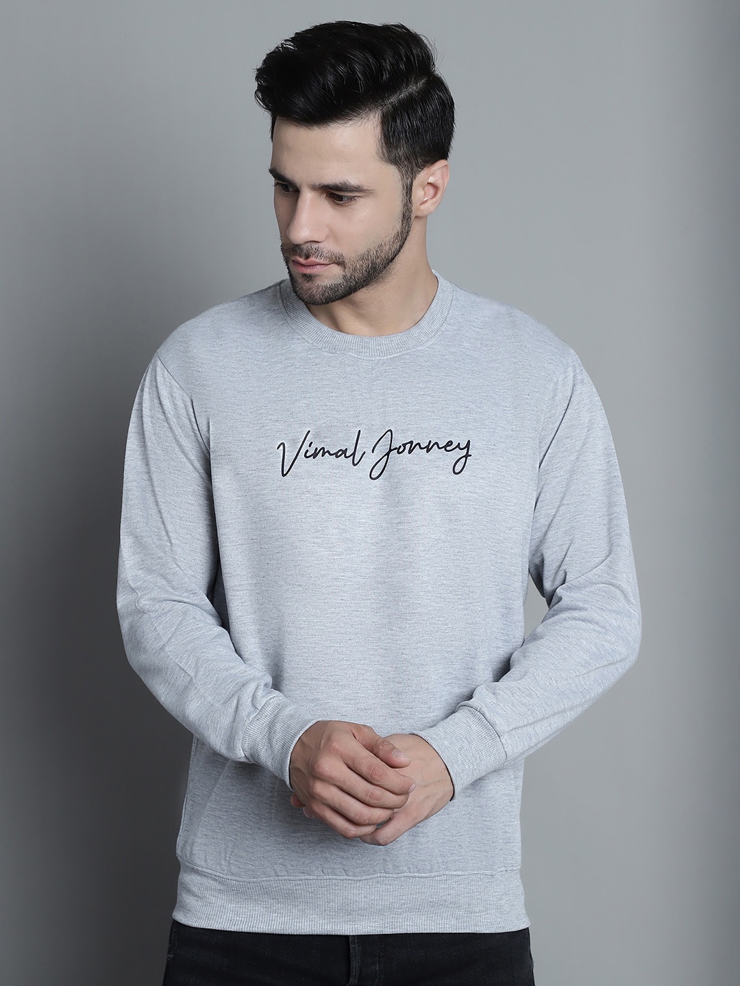 

VIMAL JONNEY Typography Printed Fleece Pullover Sweatshirt, Grey