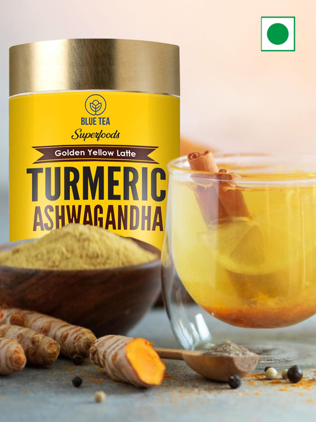 

BLUE TEA 30 Tea Bags Of Turmeric Tea With Ashwagandha 75 g, Yellow