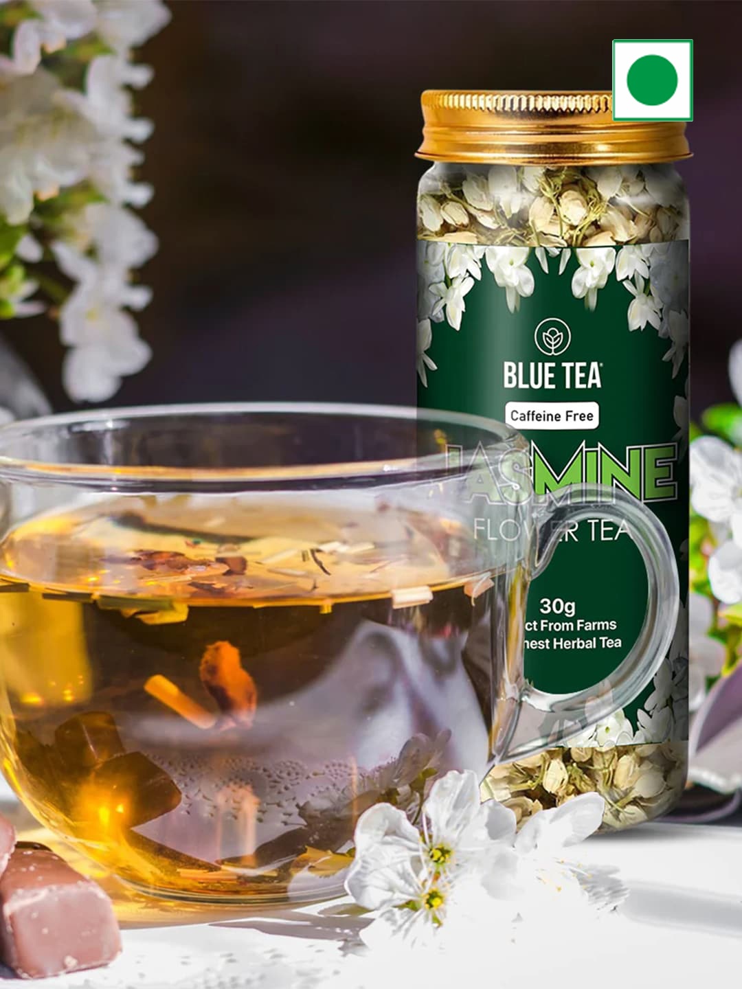 

BLUE TEA Set Of 2 Organic Jasmine Flower Tea 60 g, Yellow