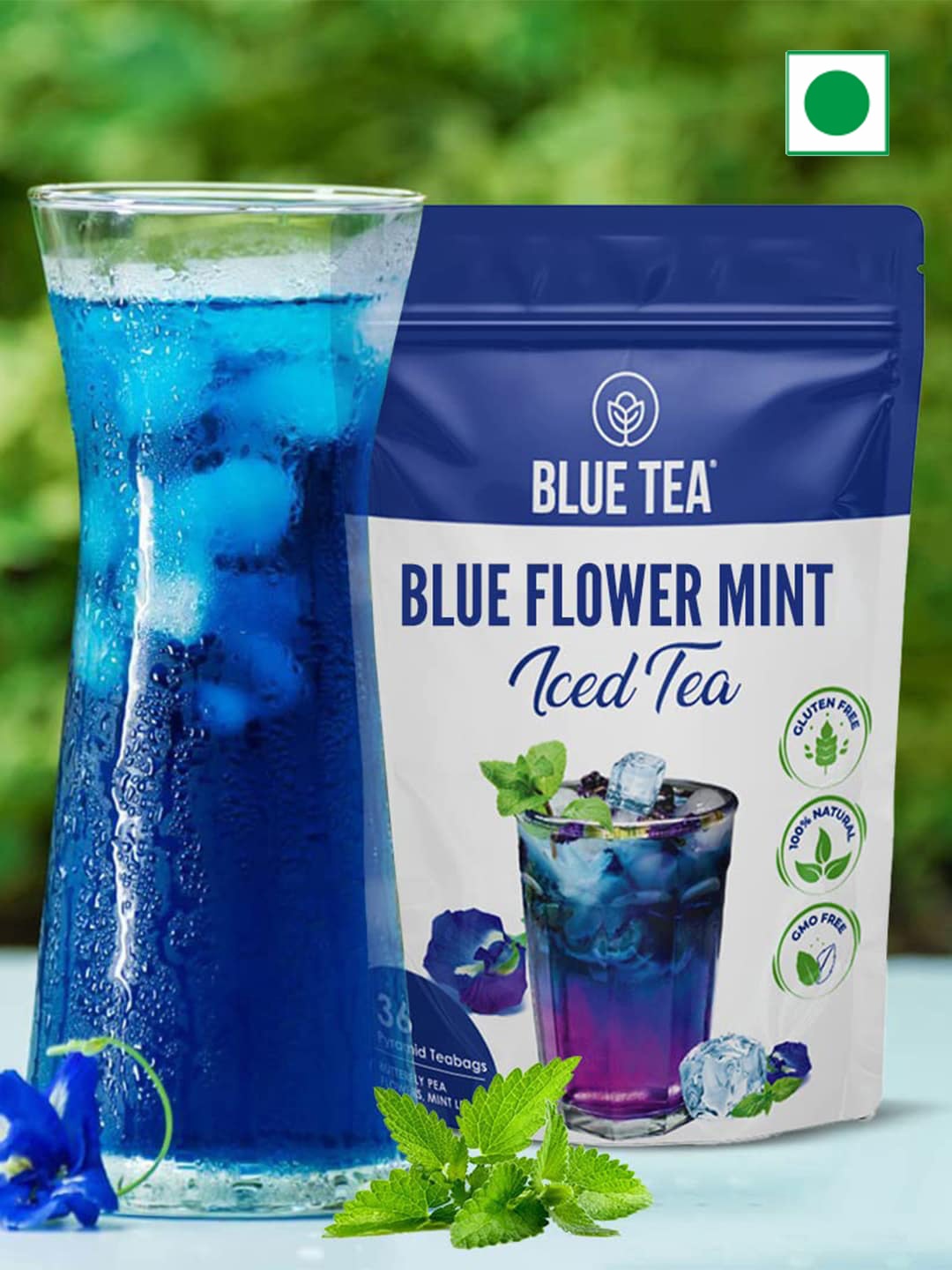 

BLUE TEA 36 Tea Bags Of Caffeine Free Butterfly Pea Mint Iced Tea