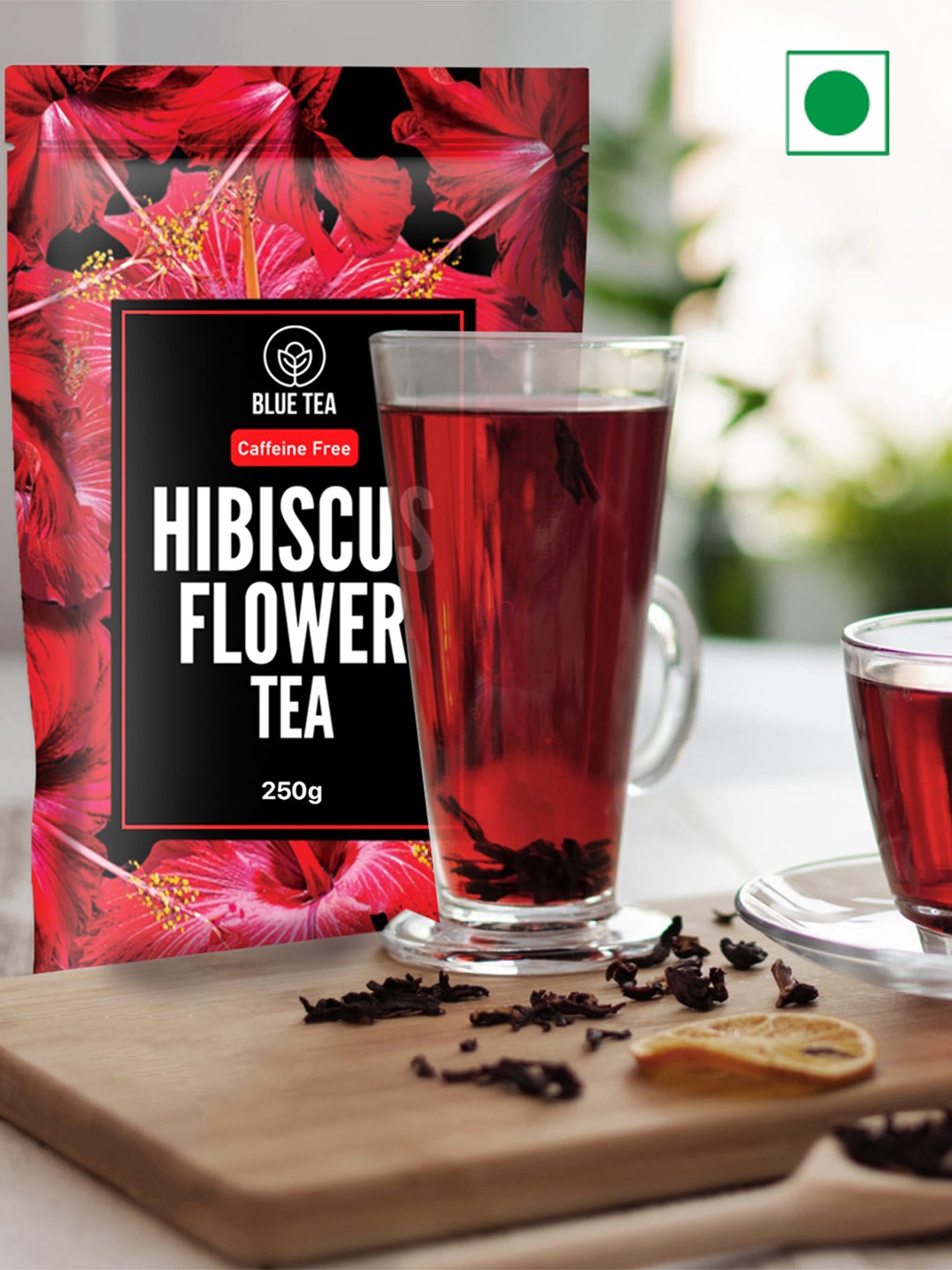 

BLUE TEA Caffeine Free Hibiscus Flower Tea - 250 gms, Red