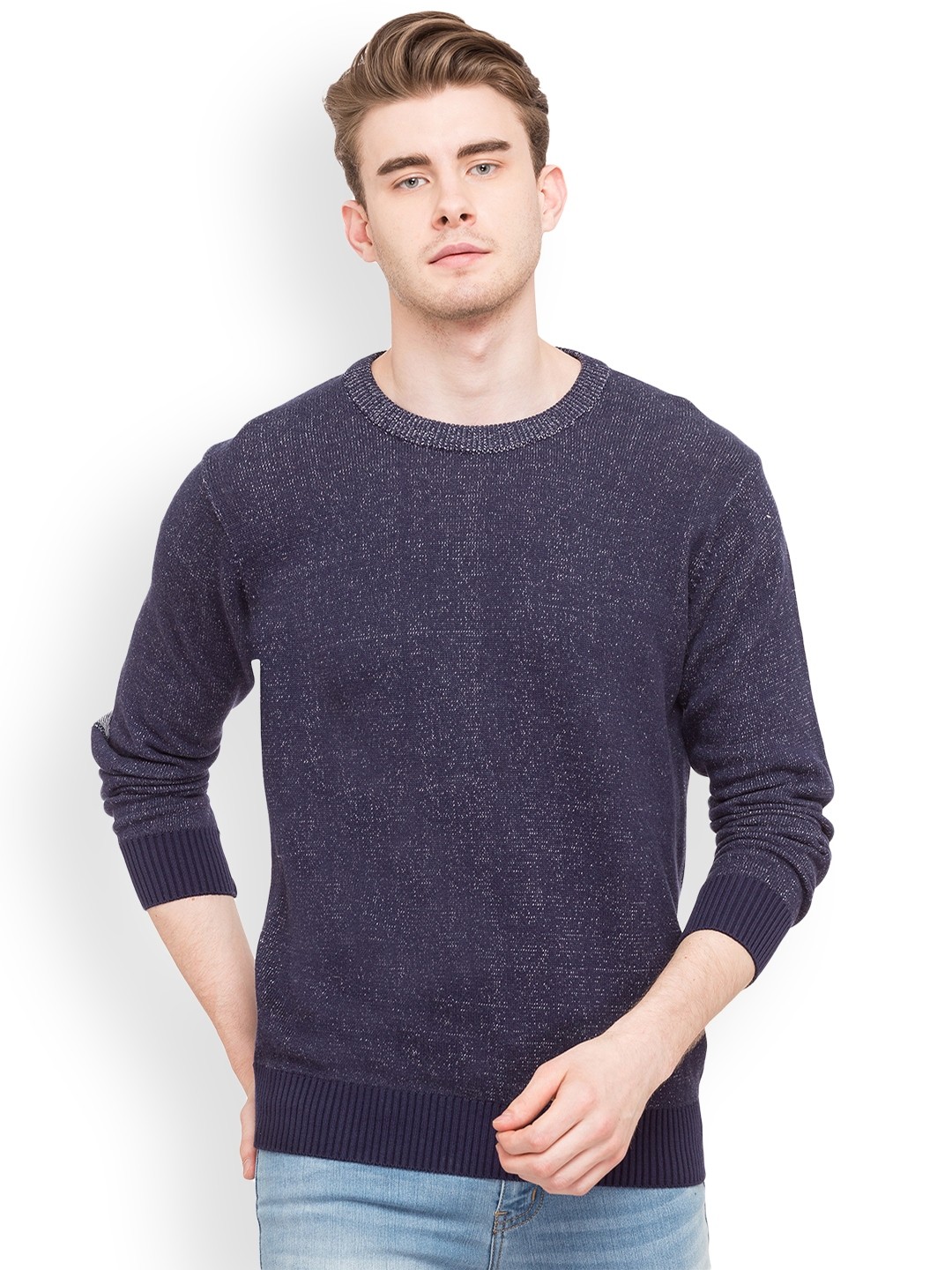 

Globus Men Navy Blue Self Design Pullover