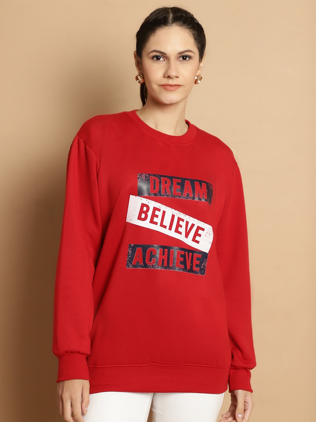 

MACK JONNEY Typography Printed Fleece Pullover Sweatshirt, Red
