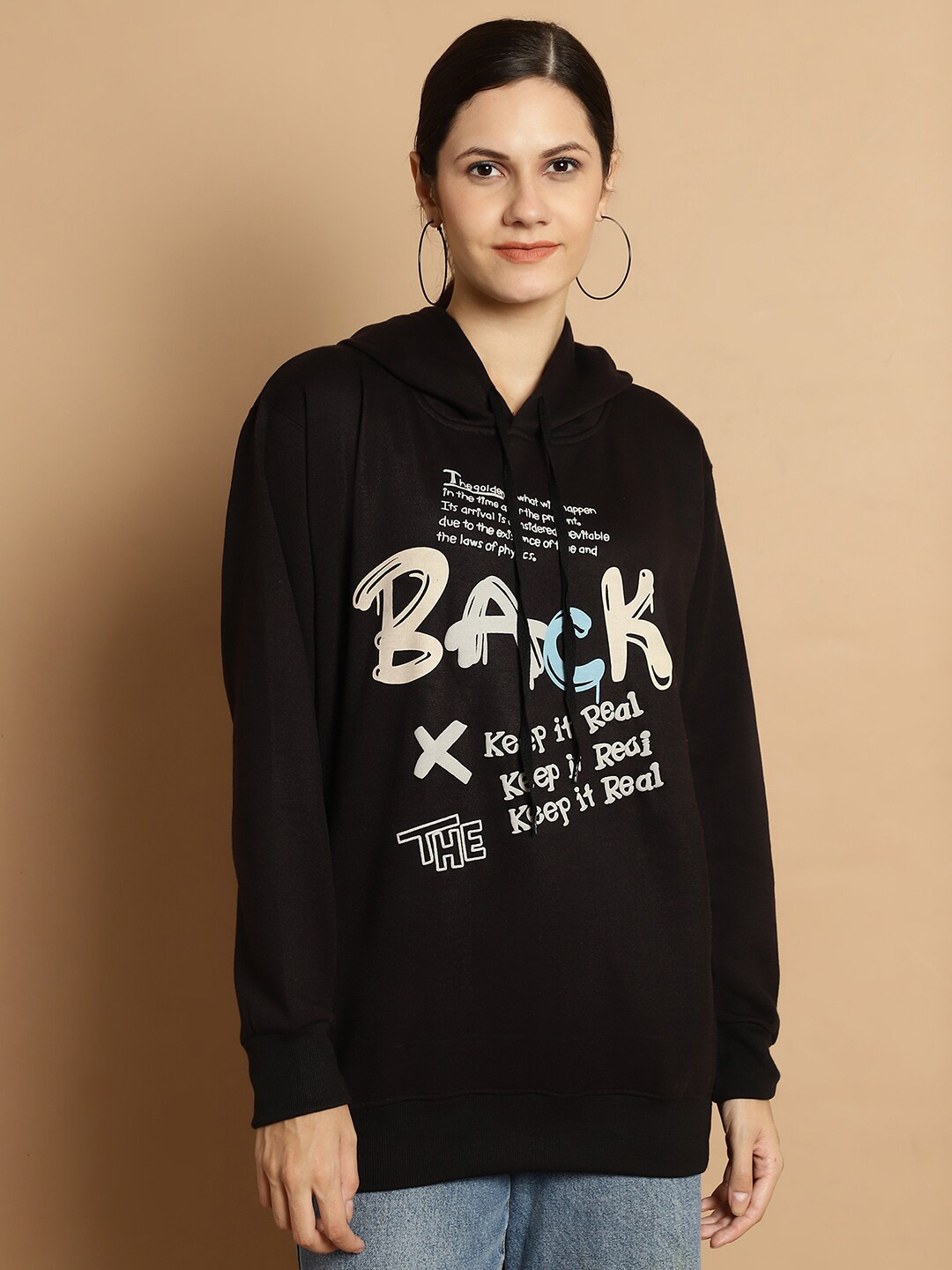 

MACK JONNEY Typography Printed Hooded Fleece Pullover Sweatshirt, Black