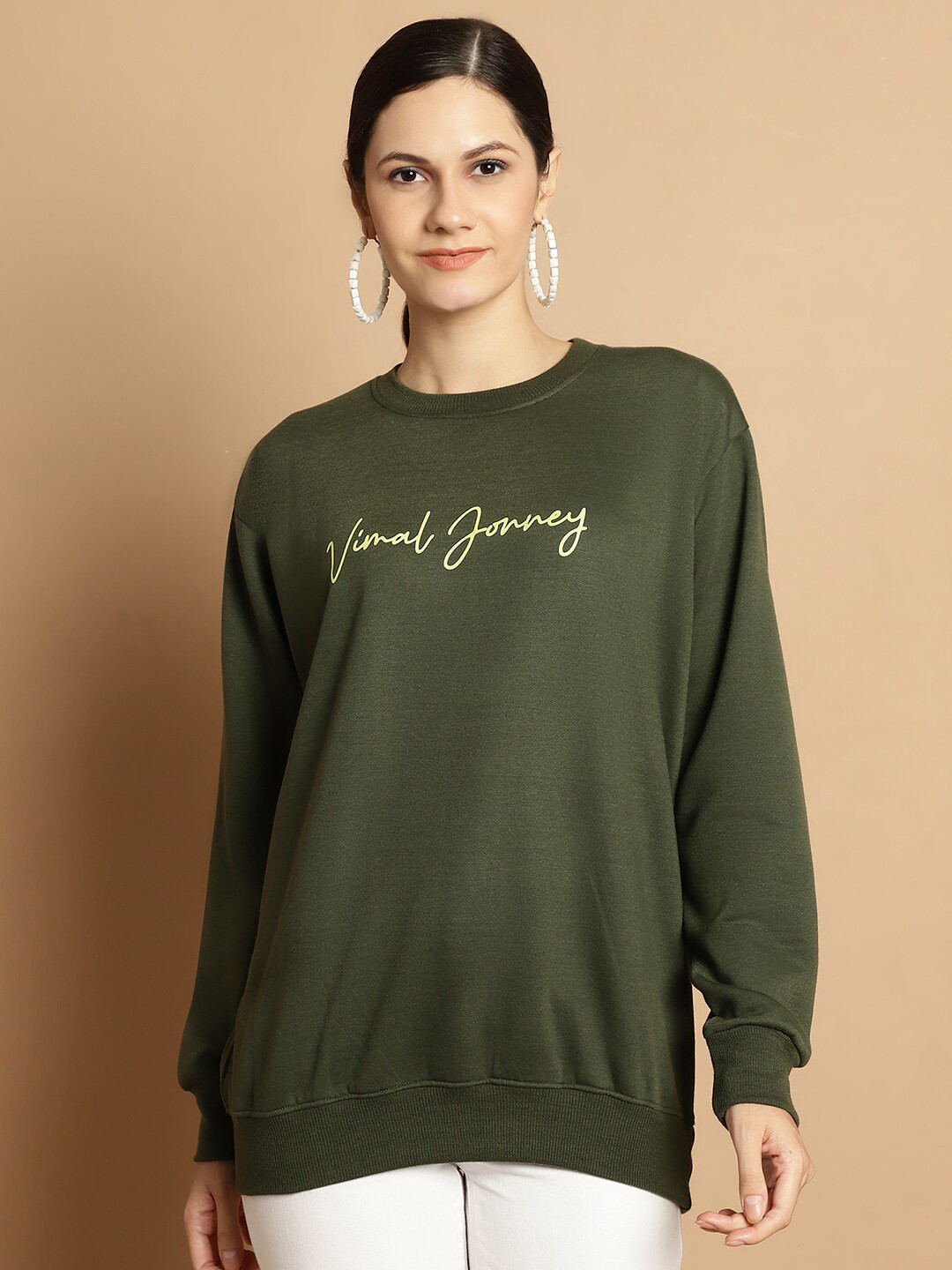 

MACK JONNEY Typography Printed Fleece Pullover Sweatshirt, Olive