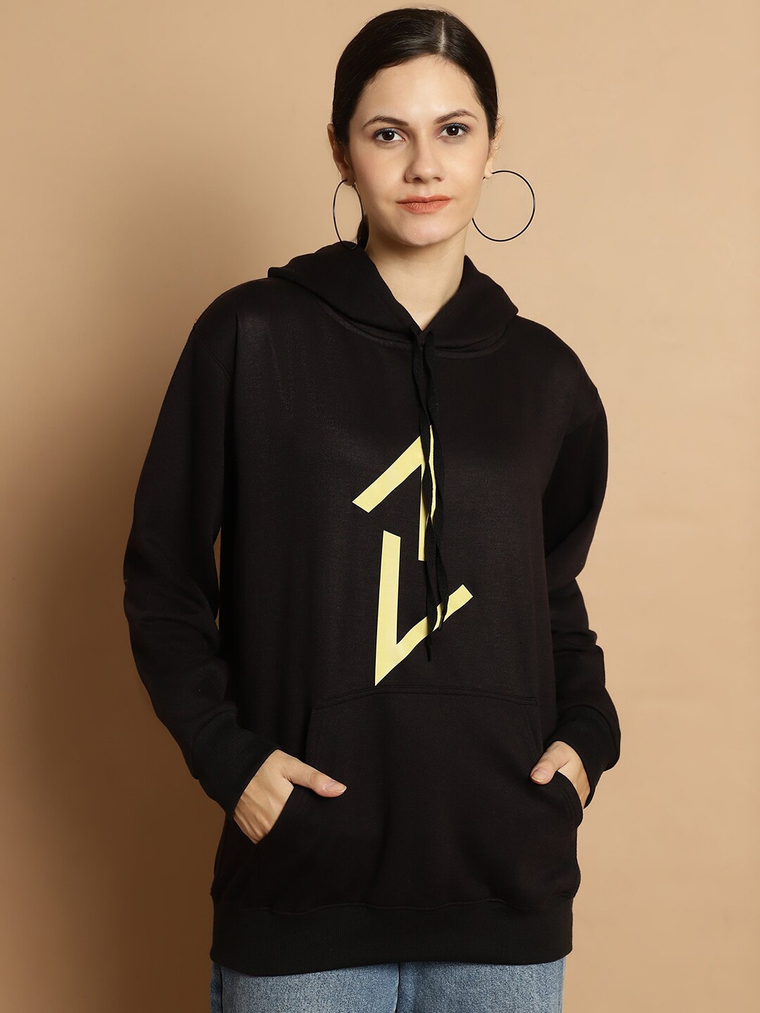 

MACK JONNEY Graphic Printed Hooded Pullover Fleece Sweatshirt, Black