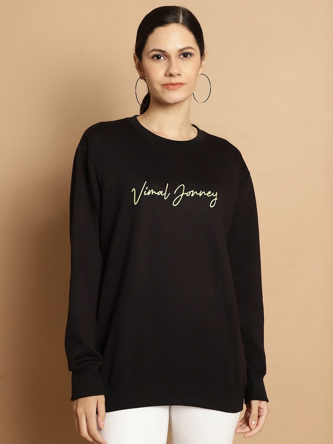 

MACK JONNEY Typography Printed Fleece Pullover Sweatshirt, Black