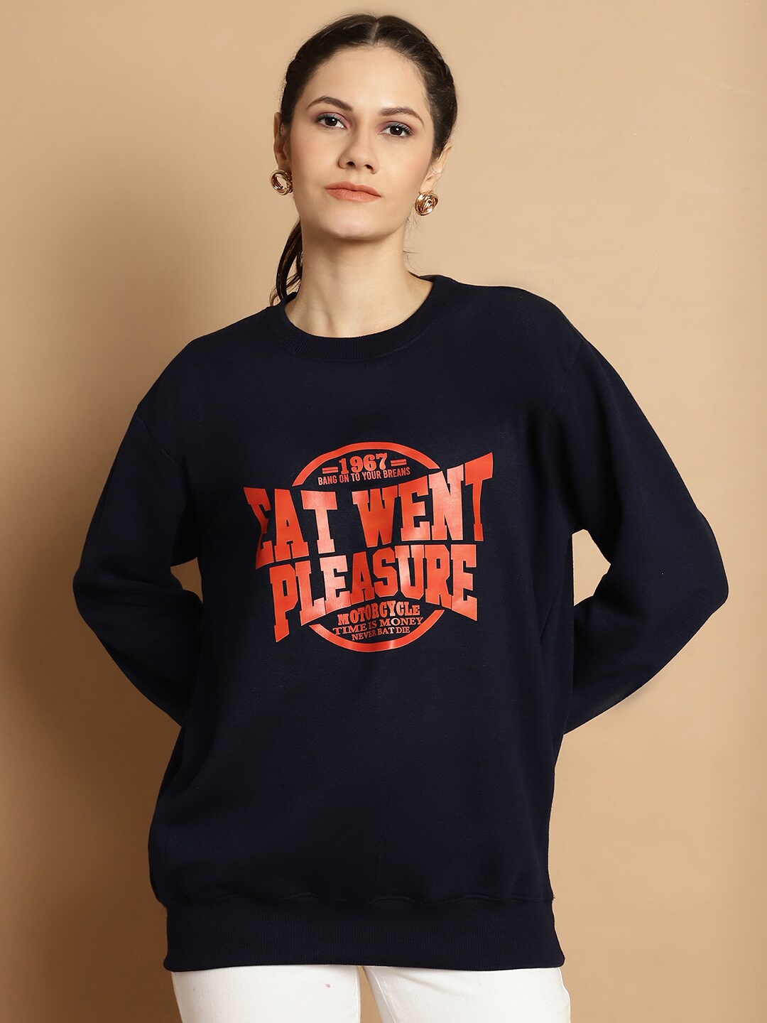 

MACK JONNEY Typography Printed Fleece Pullover Sweatshirt, Navy blue