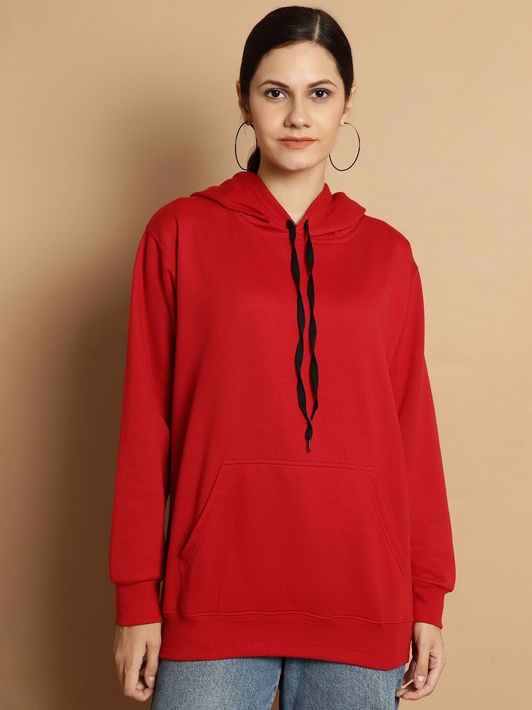 

MACK JONNEY Hooded Long Sleeves Front Open Fleece Pullover, Maroon