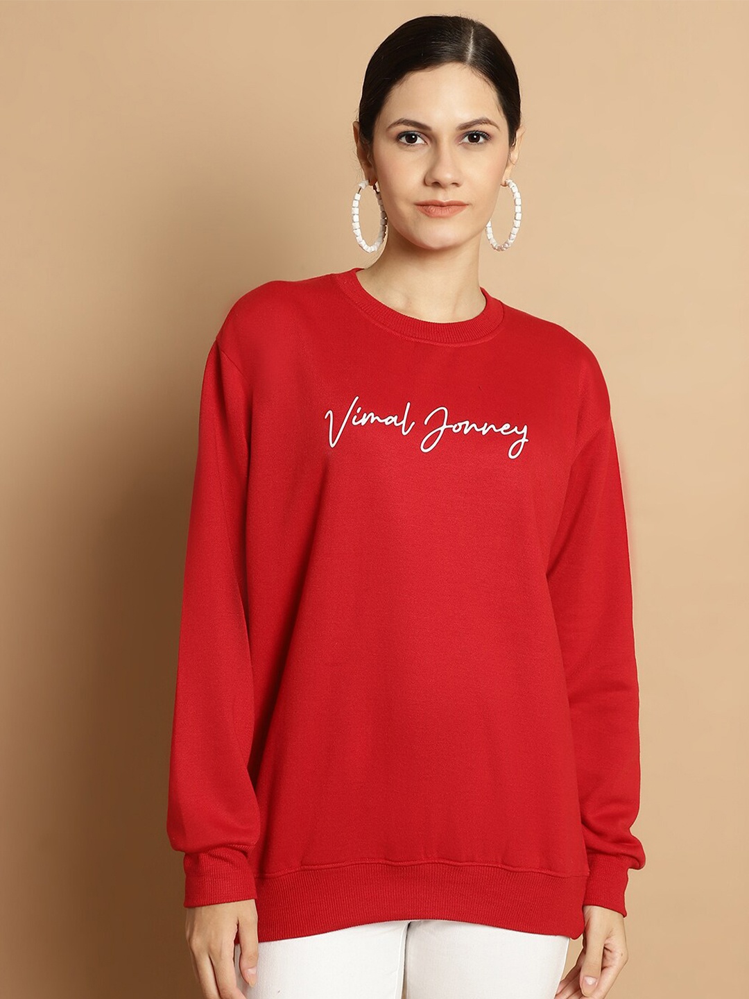 

VIMAL JONNEY Typography Printed Pullover Fleece Sweatshirt, Maroon