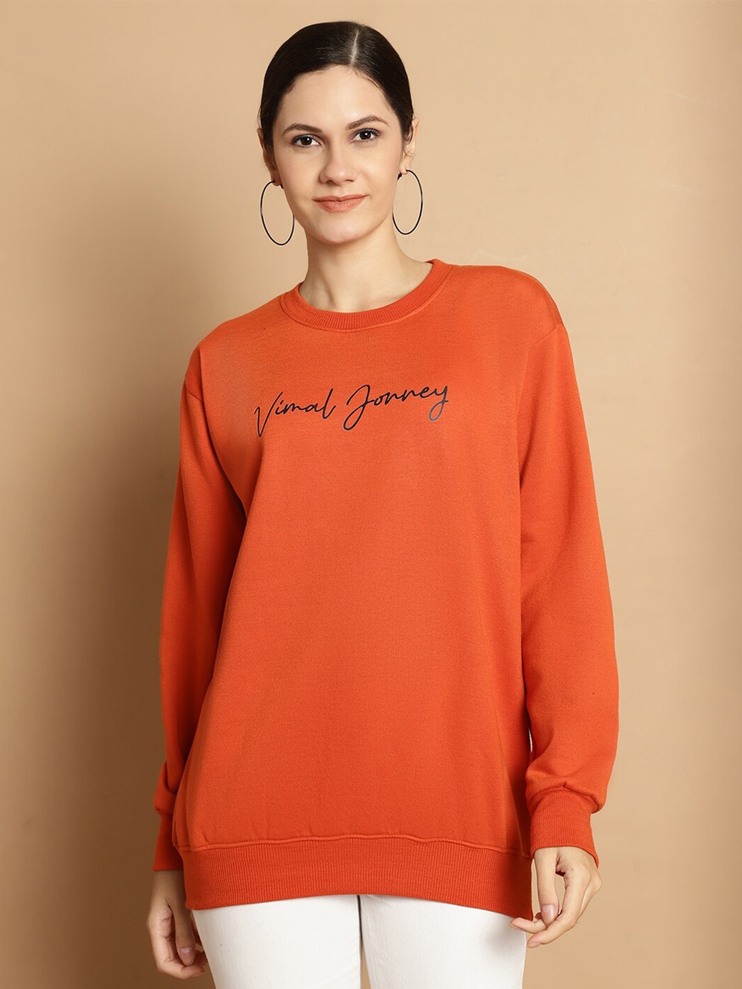 

VIMAL JONNEY Typography Printed Fleece Pullover Sweatshirt, Rust