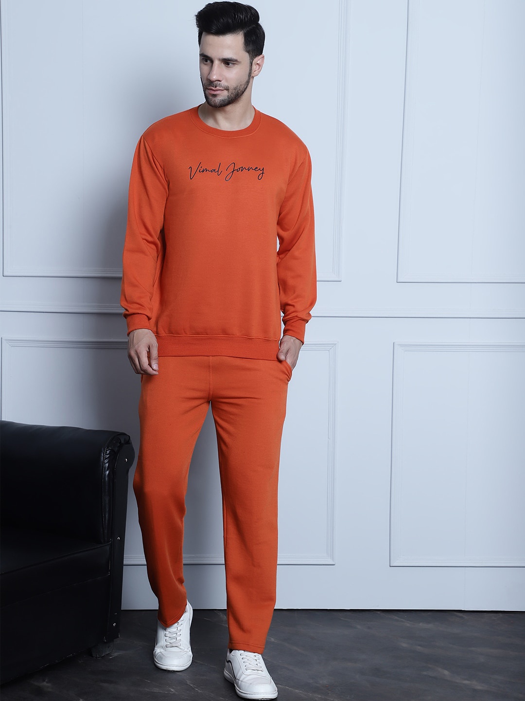 

VIMAL JONNEY Printed Cotton Fleece Sweatshirt With Trouser, Rust