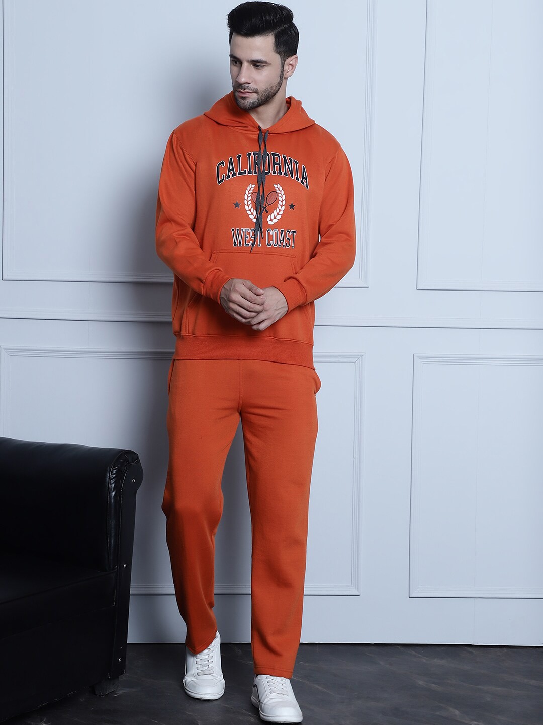 

VIMAL JONNEY Printed Hooded Sweatshirt With Trouser, Rust