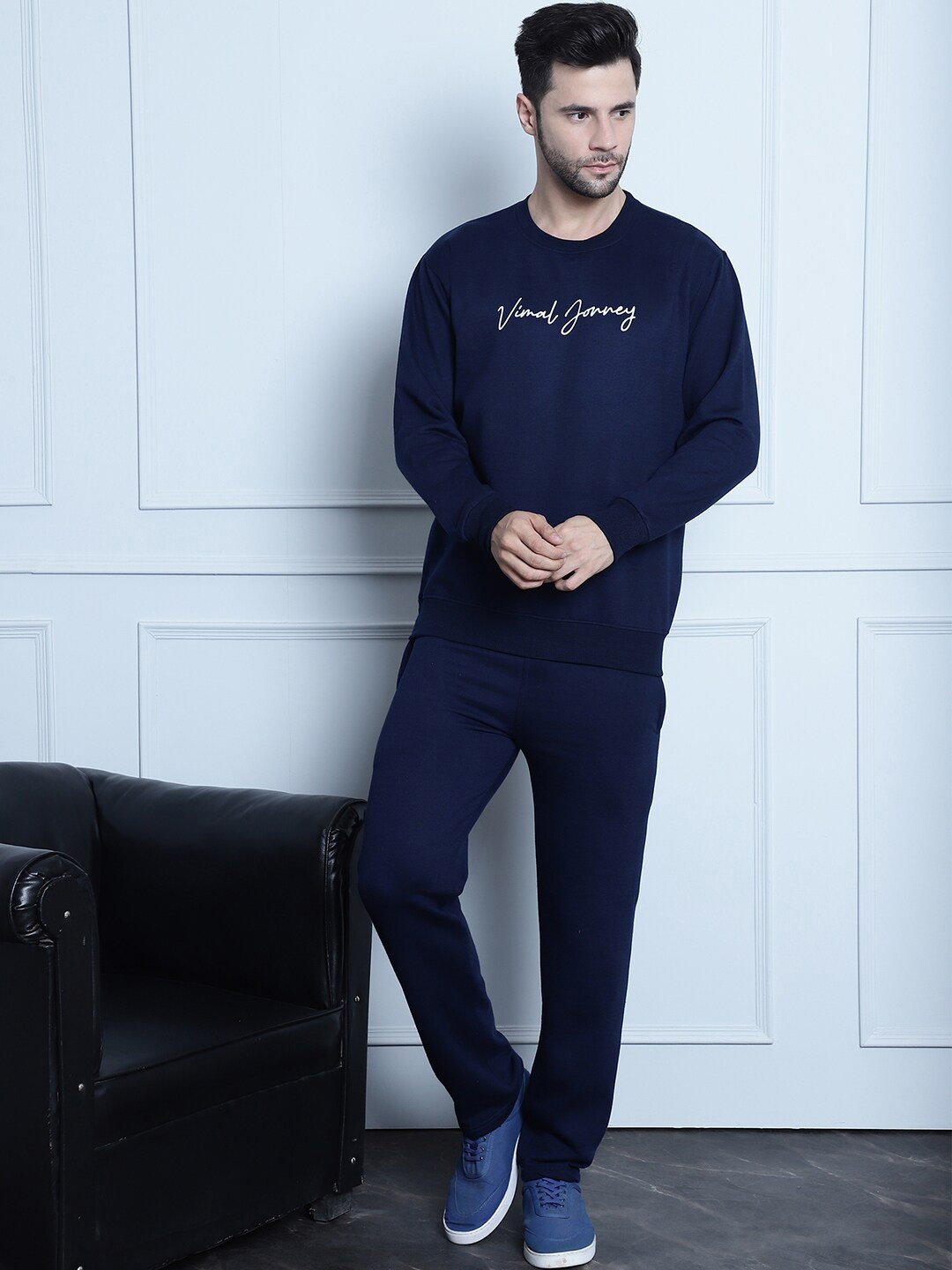 

VIMAL JONNEY Printed Round-Neck Sweatshirt With Trouser, Navy blue