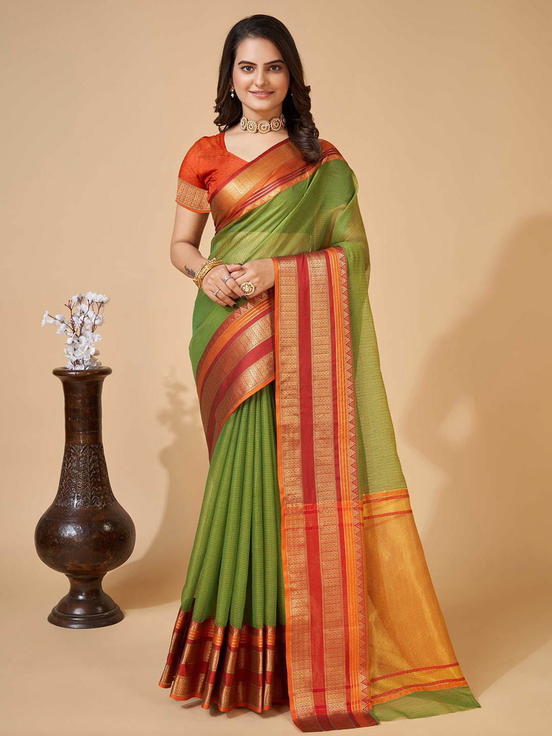 

Mitera Woven Design Zari Saree, Green