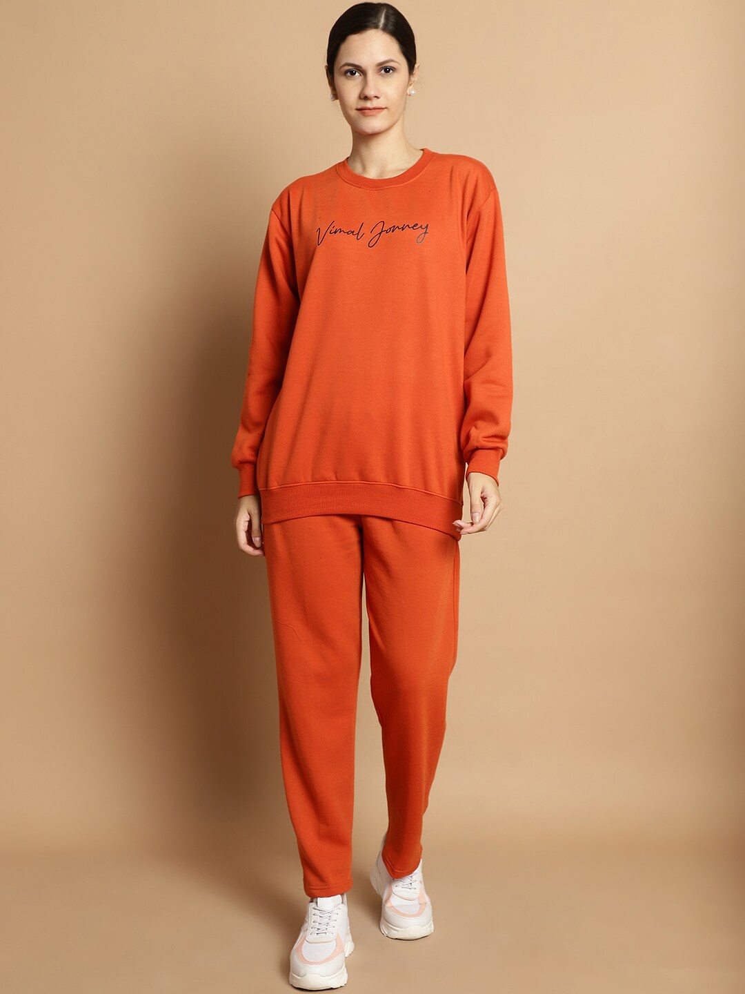 

VIMAL JONNEY Printed Round-Neck Cotton Fleece Sweatshirt With Trouser, Rust