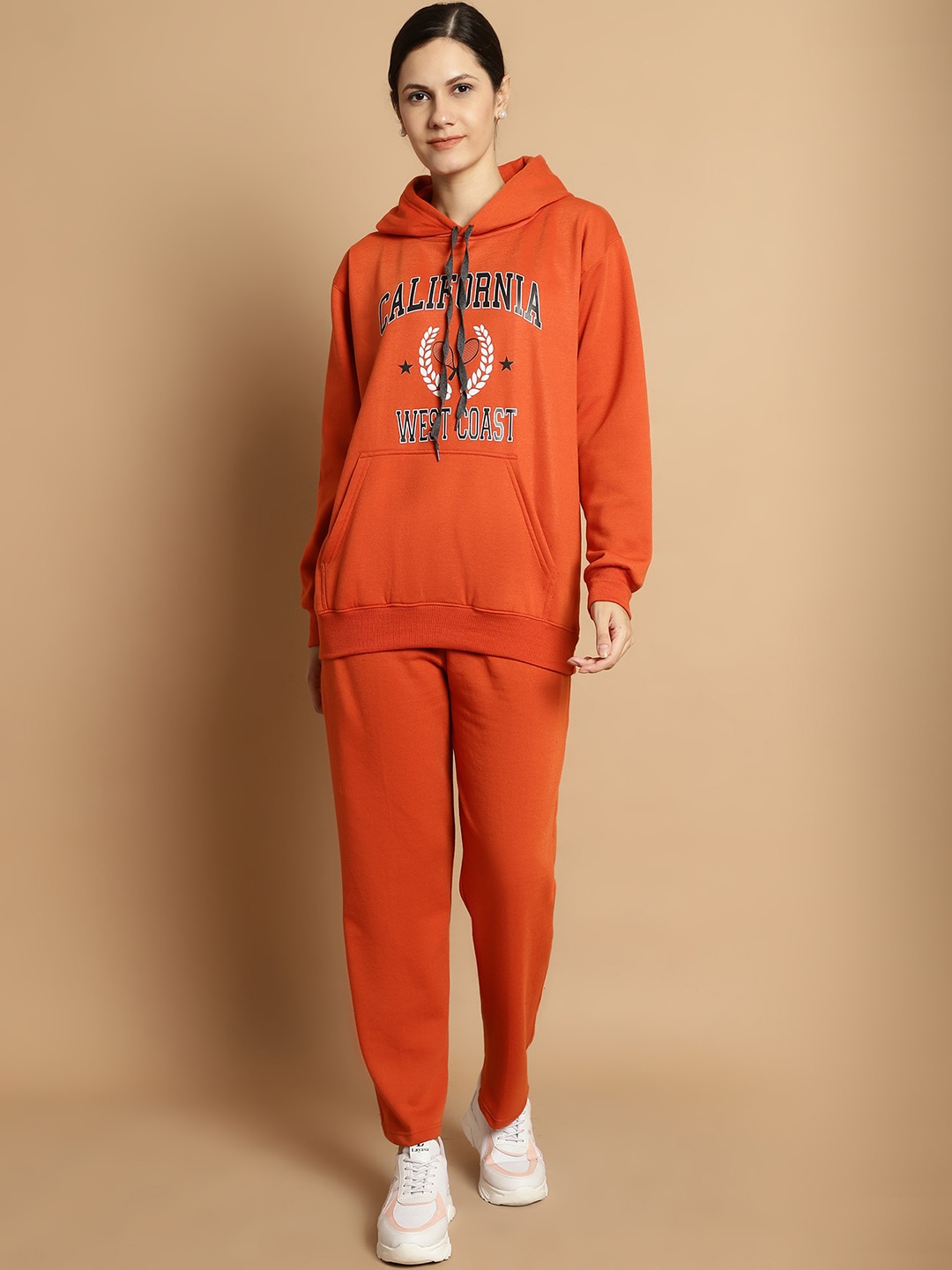 

VIMAL JONNEY Printed Hooded Cotton Fleece Sweatshirt With Trouser, Rust