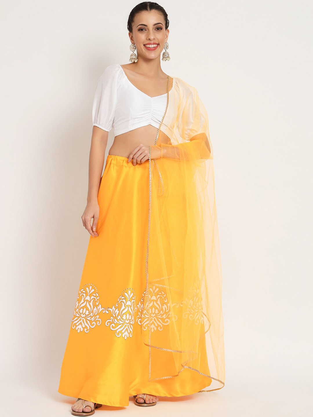

studio rasa Printed Block Print Ready to Wear Lehenga & Blouse With Dupatta, Yellow