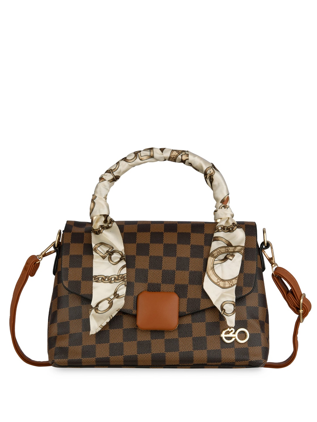 

E2O Checked Structured Sling Bag, Brown