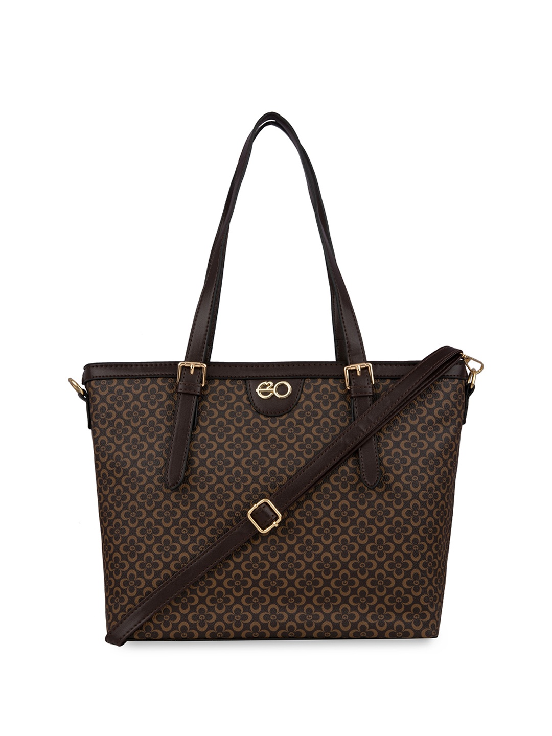 E2O Floral Printed PU Shopper Tote Bag, Brown