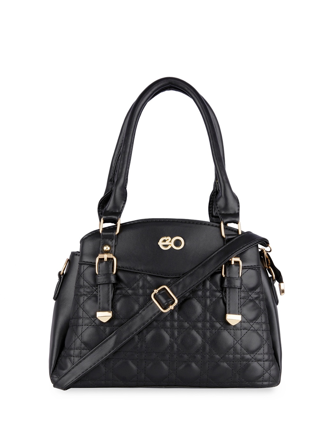 

E2O Quilted PU Structured Satchel Bag, Black