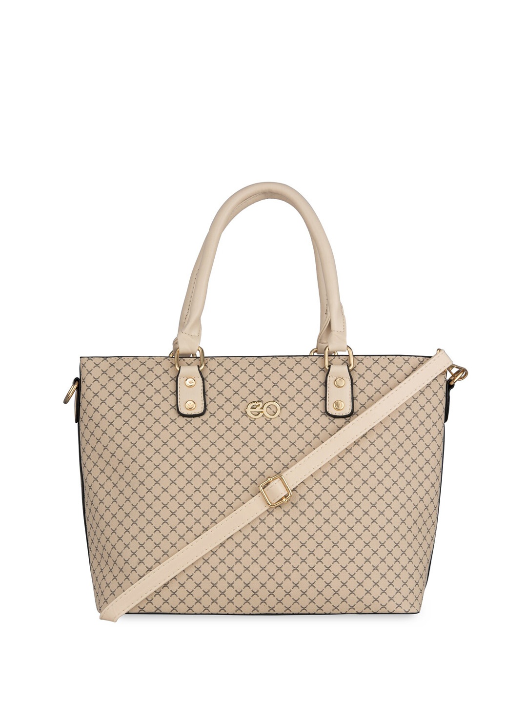 

E2O Geometric Printed PU Shopper Tote Bag, Beige