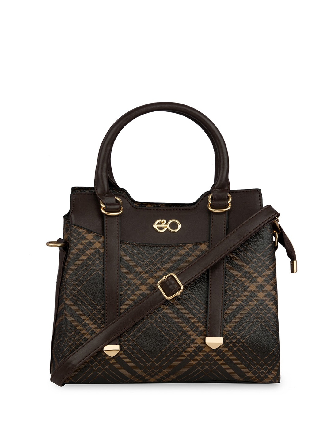 

E2O Checked Structured Handheld Bag, Brown