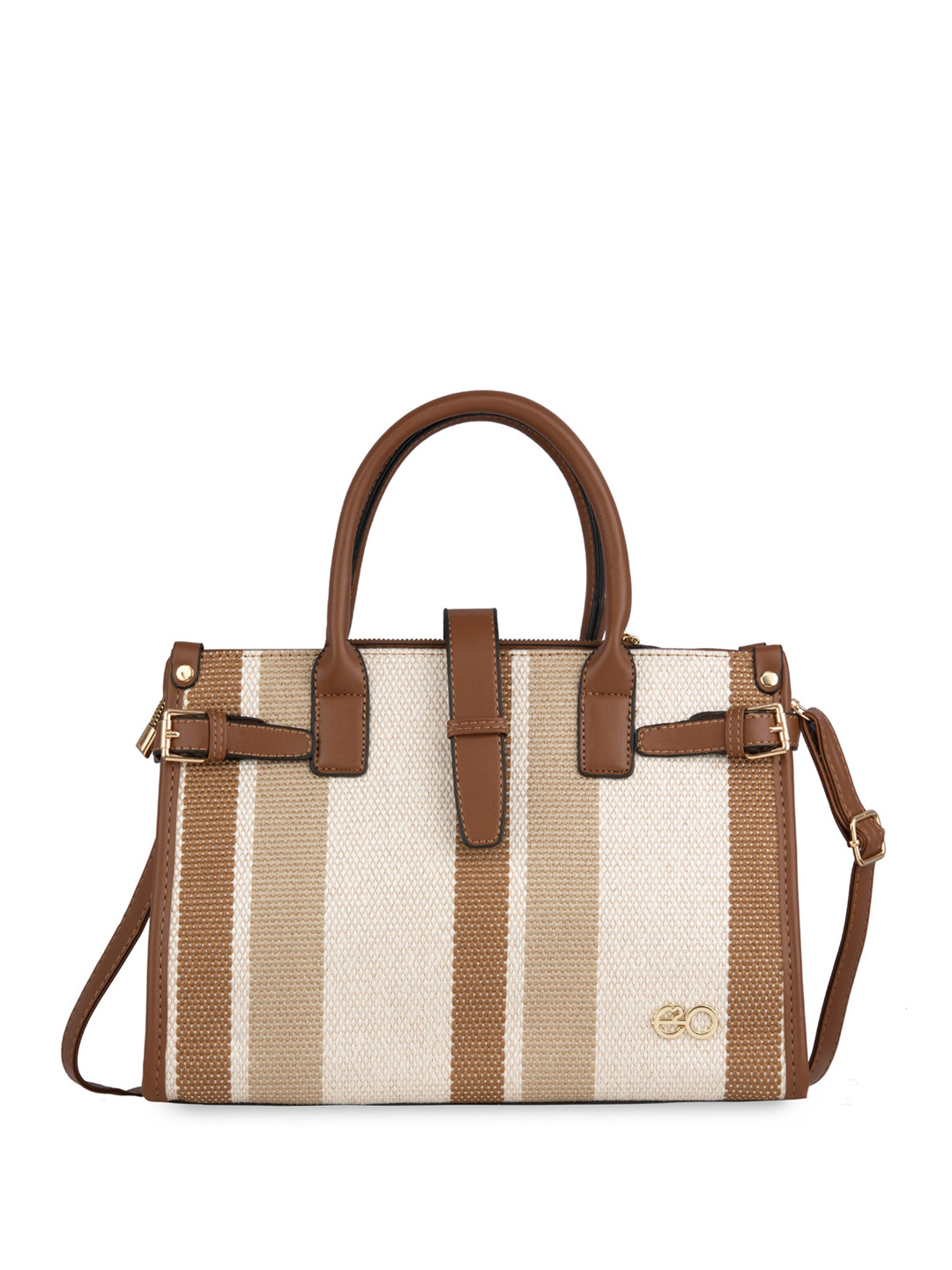 

E2O Striped PU Structured Handheld Bag, Beige