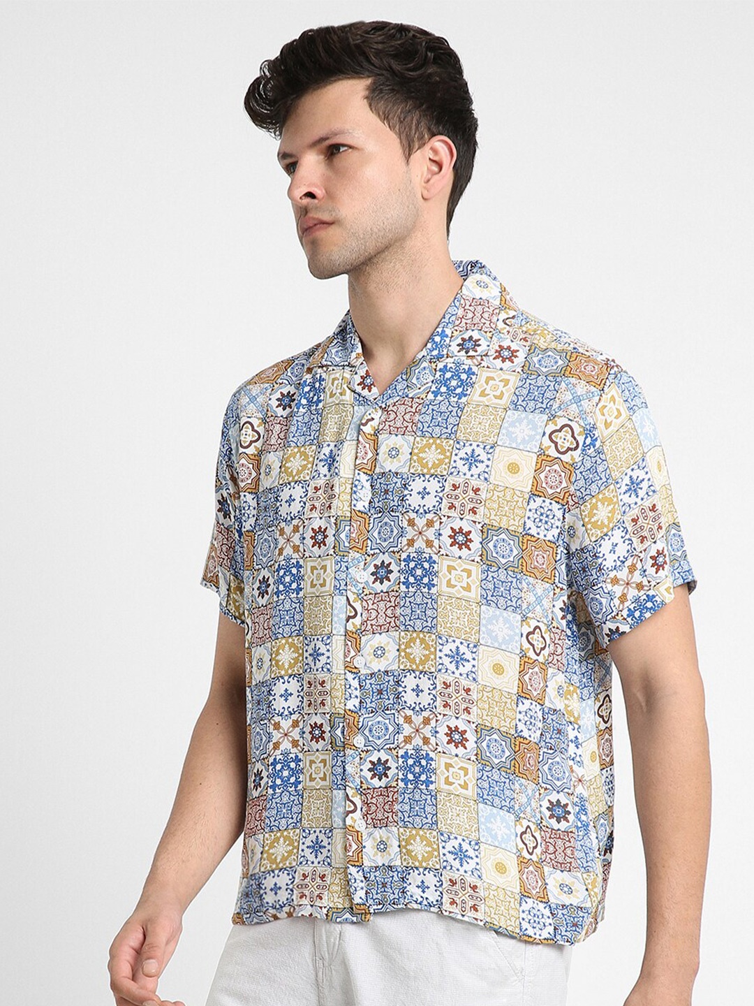 

Dennis Lingo Printed Classic Boxy Cotton Casual Shirt, White