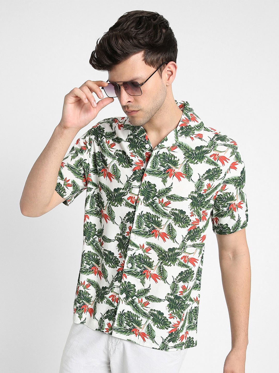 

Dennis Lingo Printed Classic Boxy Cotton Casual Shirt, White
