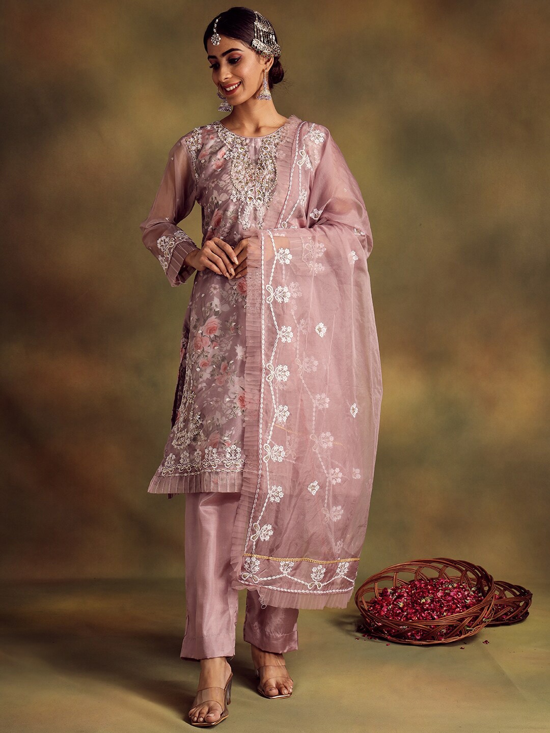 

Readiprint Fashions Floral Embroidered Organza Unstitched Dress Material, Mauve