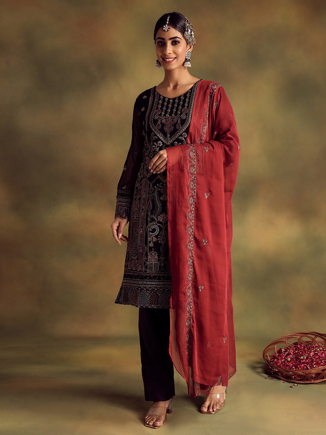 

Readiprint Fashions Floral Embroidered Unstitched Dress Material, Brown