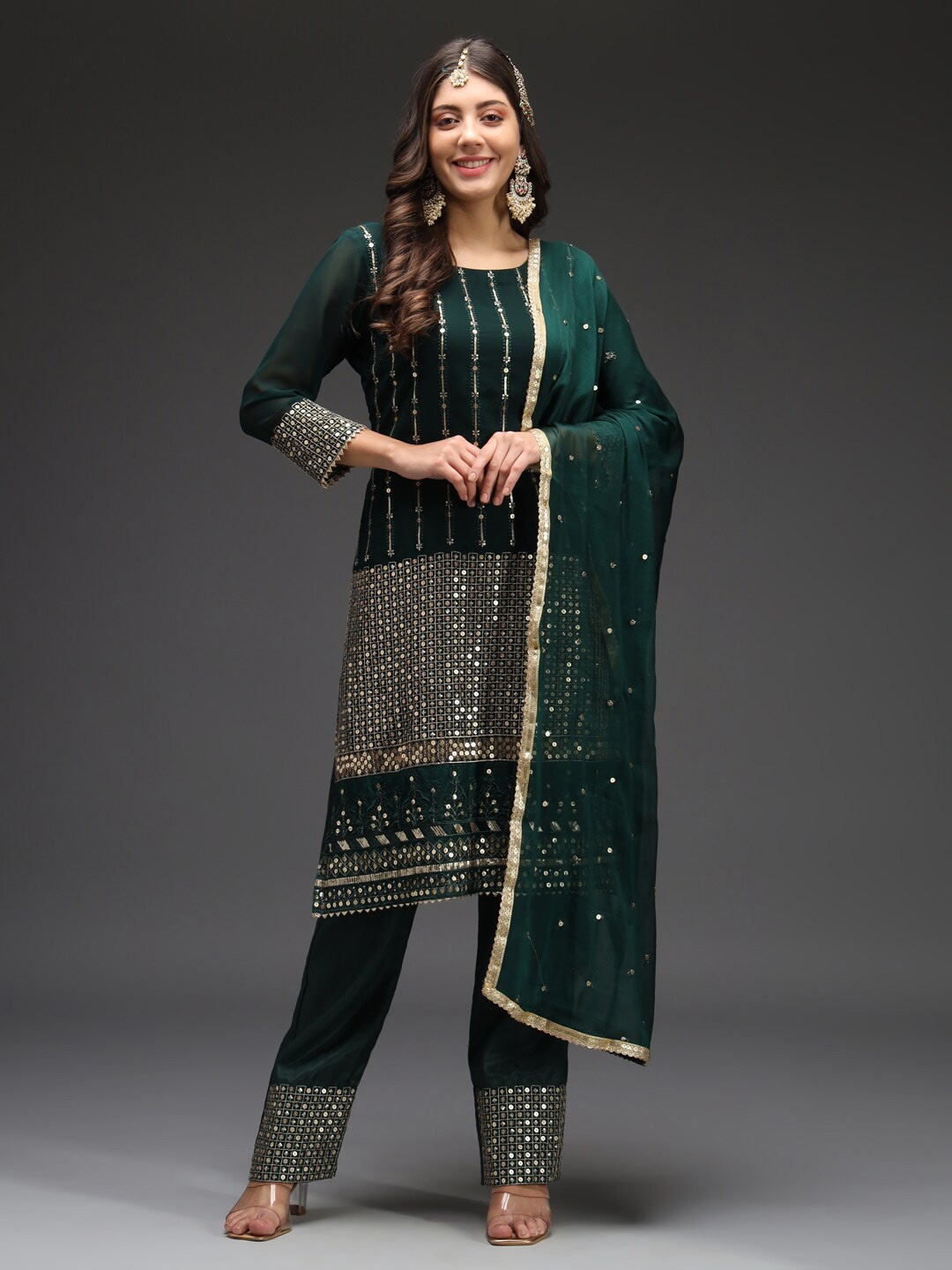 

Readiprint Fashions Embellished Unstitched Dress Material, Green
