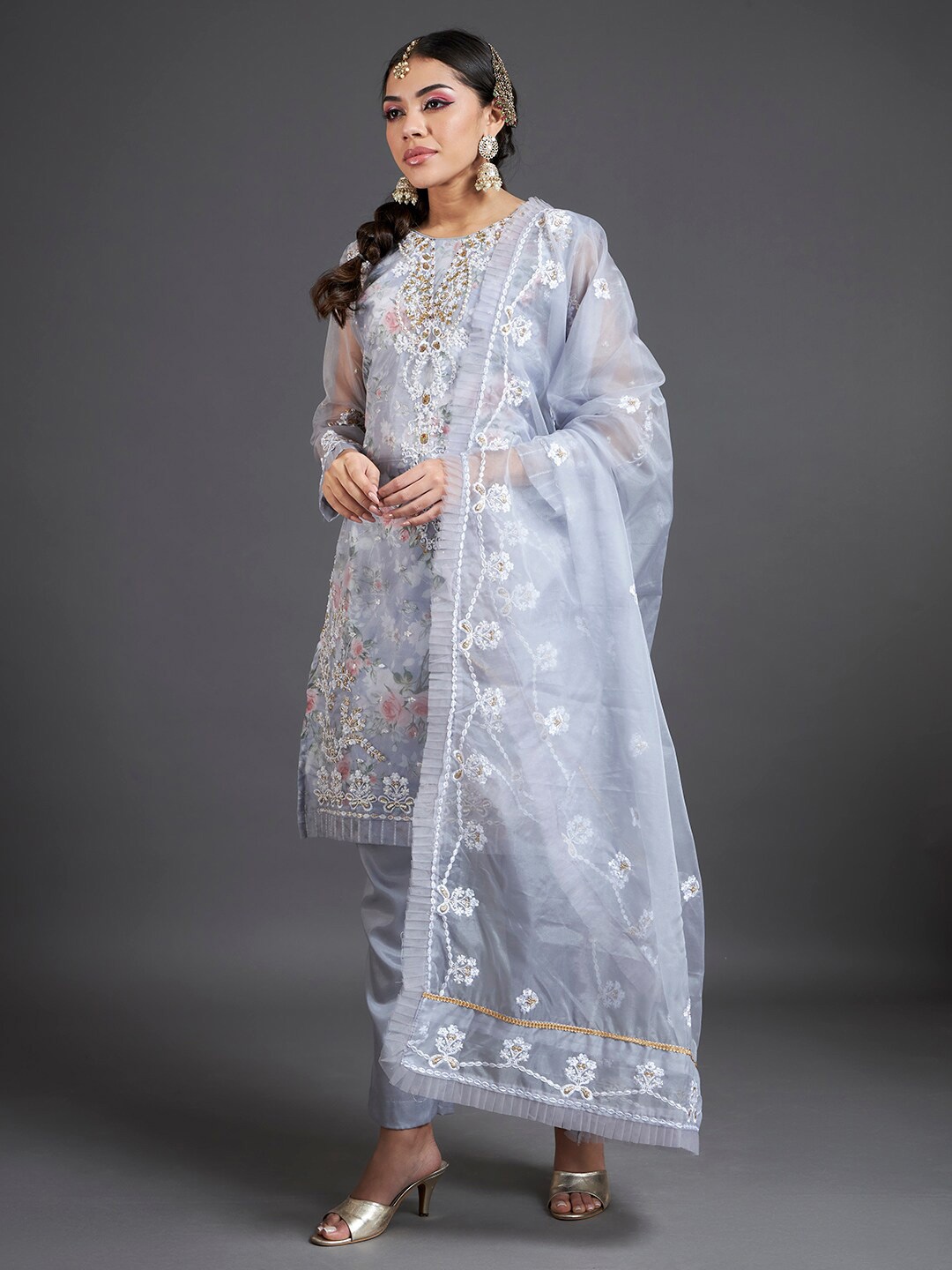 

Readiprint Fashions Floral Embroidered Unstitched Dress Material, Blue